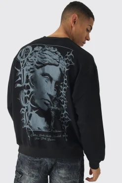 Oversized OFCL Tonal Renaissance Print Sweatshirt | BoohooMAN UK