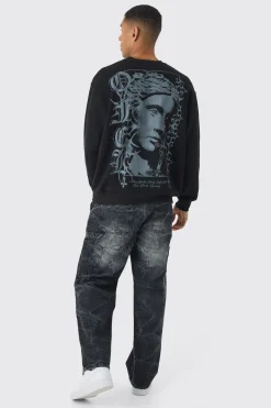 Oversized OFCL Tonal Renaissance Print Sweatshirt | BoohooMAN UK