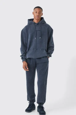 Oversized Official Acid Wash Hooded Tracksuit | BoohooMAN UK