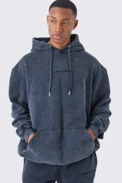 Oversized Official Acid Wash Hooded Tracksuit | BoohooMAN UK