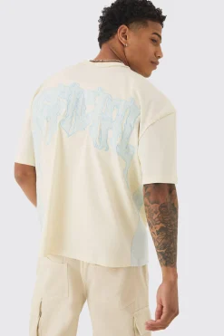 Oversized Official Applique Wash Heavyweight T-shirt | BoohooMAN UK