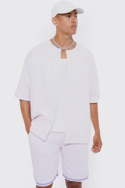 Oversized Official Baseball Polo & Short Set | BoohooMAN UK