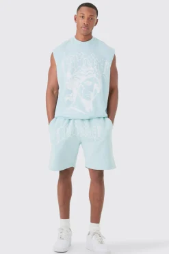 Oversized Official Large Print Tank & Short Set | BoohooMAN UK