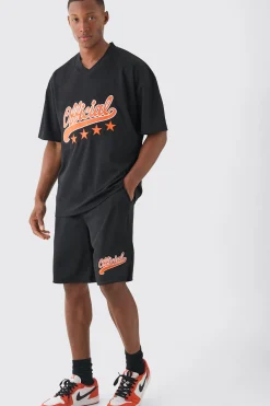 Oversized Official Mesh Varsity Top And Basketball Shorts Set | BoohooMAN UK
