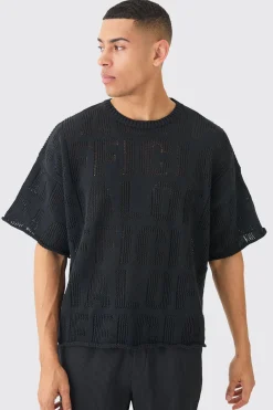 Oversized Official Open Stitch T-shirt In Black | BoohooMAN UK