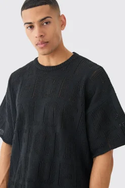 Oversized Official Open Stitch T-shirt In Black | BoohooMAN UK