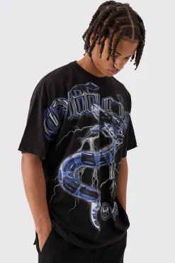 Oversized Official Snake Overseams Graphic T-Shirt | BoohooMAN UK
