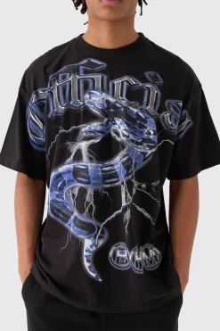 Oversized Official Snake Overseams Graphic T-Shirt | BoohooMAN UK