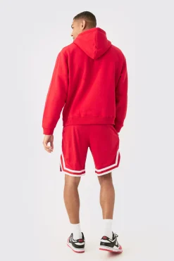 Oversized Official Varsity Hoodie And Basketball Short Tracksuit | BoohooMAN UK