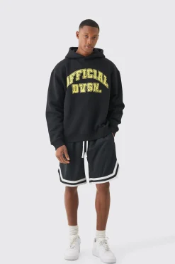 Oversized Official Varsity Hoodie And Basketball Short Set | BoohooMAN UK