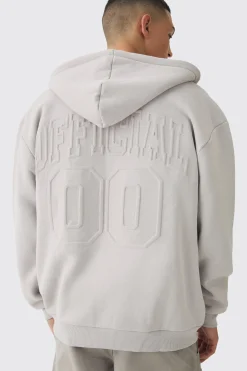Oversized Official Varsity Embossed Zip Through Hoodie | BoohooMAN UK