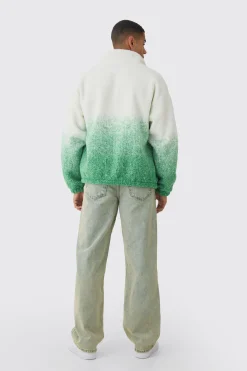 Oversized Ombre Borg Funnel Neck Jacket In Green | BoohooMAN UK