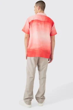 Oversized Ombre Flower Print Linen Look Shirt | BoohooMAN UK