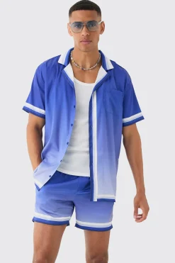 Oversized Ombre Short Sleeve Satin Shirt & Short Set | BoohooMAN UK