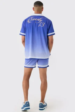 Oversized Ombre Short Sleeve Satin Shirt & Short Set | BoohooMAN UK
