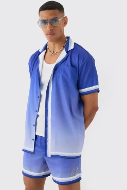 Oversized Ombre Short Sleeve Satin Shirt & Short Set | BoohooMAN UK