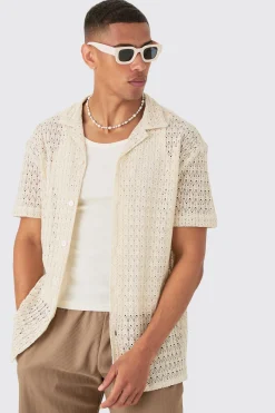 Oversized Open Knit Shirt | BoohooMAN UK