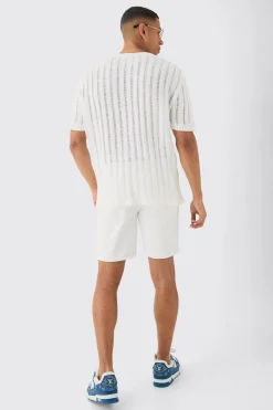 Oversized Open Ladder Stitch Knitted T-shirt In White | BoohooMAN UK