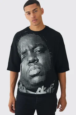 Oversized Open Stitch Biggie License Printed Knitted T-shirt | BoohooMAN UK
