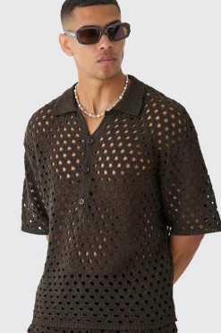 Oversized Open Stitch Knitted Short Set | BoohooMAN UK