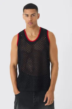 Oversized Open Stitch Knitted Vest | BoohooMAN UK