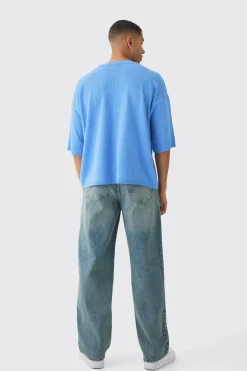 Oversized Open Stitch Nirvana License Printed Knitted T-shirt | BoohooMAN UK
