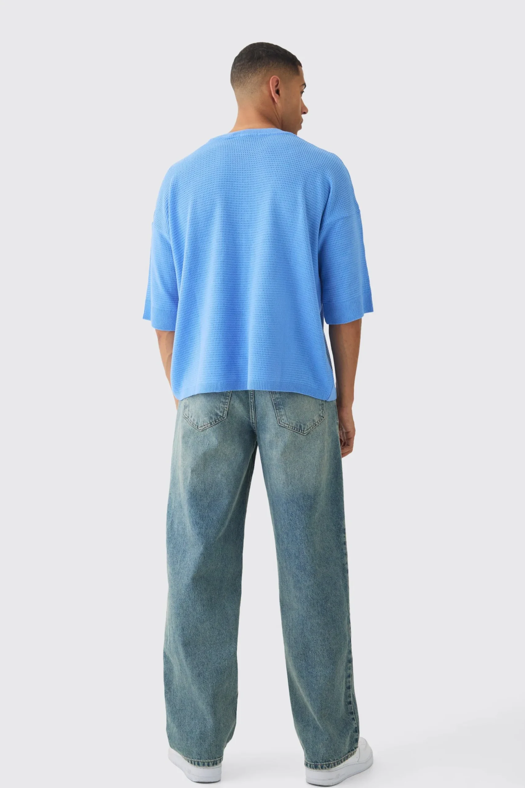 Oversized Open Stitch Nirvana License Printed Knitted T-shirt | BoohooMAN UK