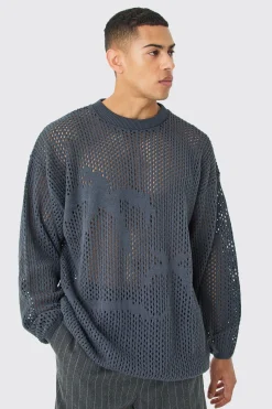 Oversized Open Stitch Palm Knitted Jumper | BoohooMAN UK