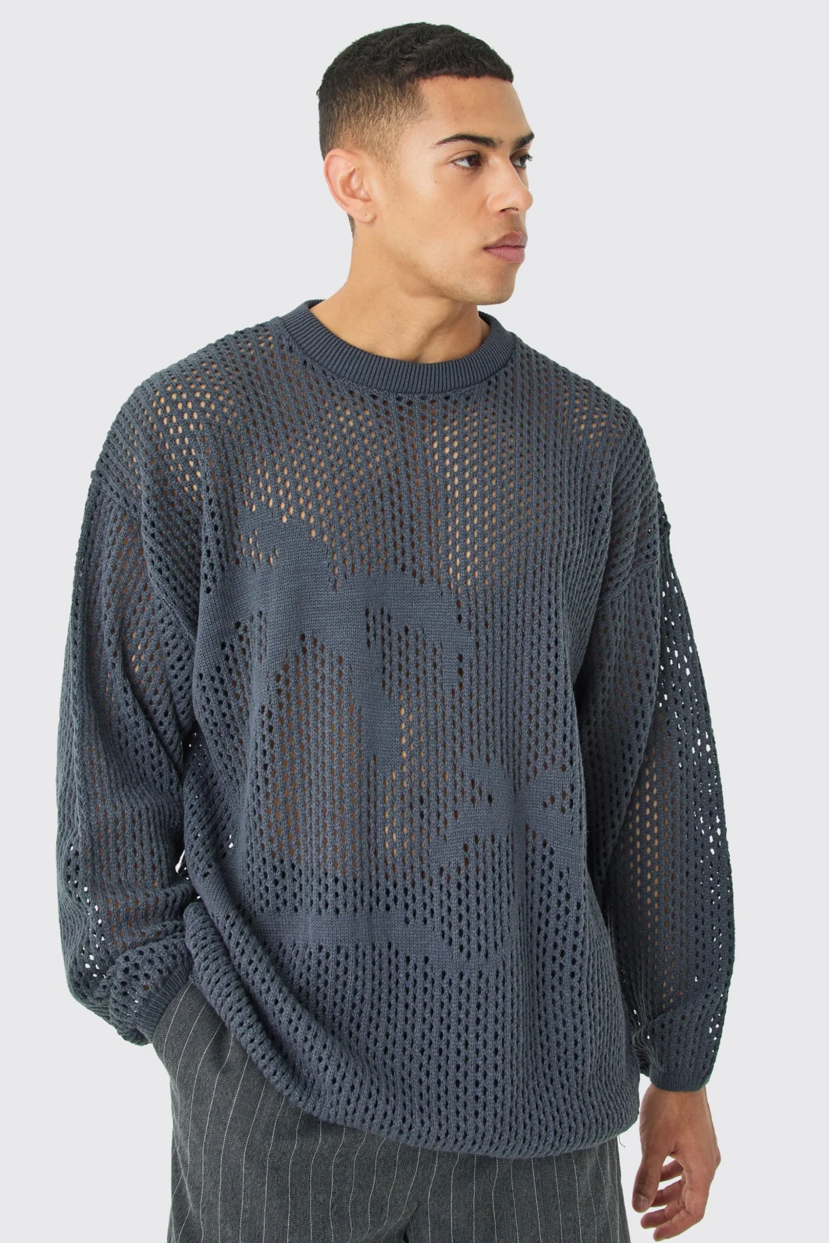 Oversized Open Stitch Palm Knitted Jumper | BoohooMAN UK