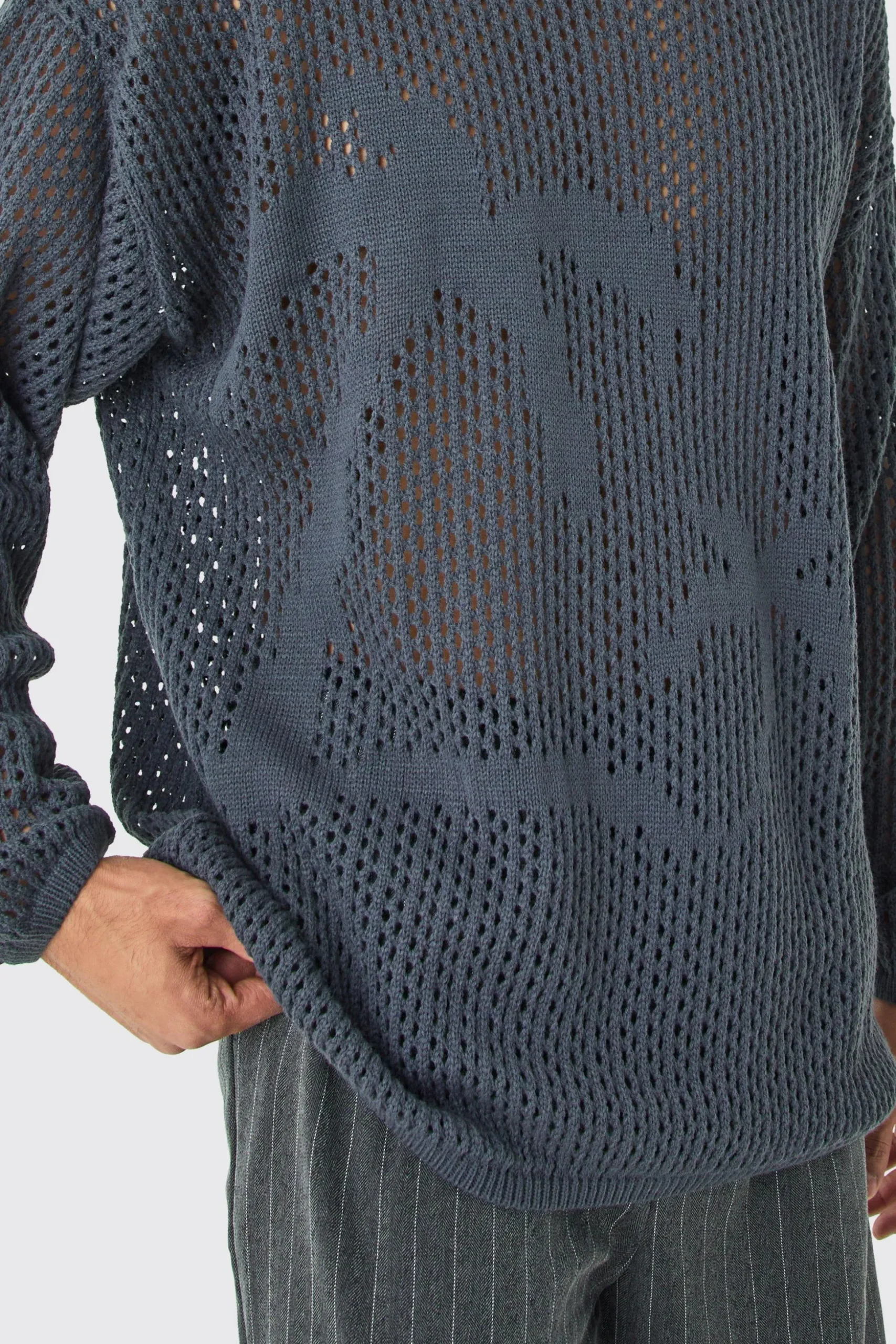 Oversized Open Stitch Palm Knitted Jumper | BoohooMAN UK