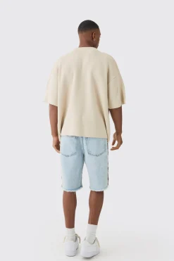 Oversized Open Stitch Printed Knitted T-shirt | BoohooMAN UK