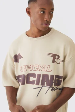 Oversized Open Stitch Printed Knitted T-shirt | BoohooMAN UK