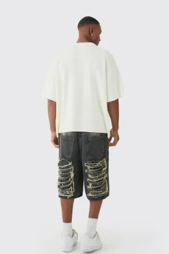Oversized Open Stitch Printed Knitted T-shirt | BoohooMAN UK