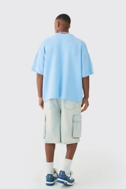 Oversized Open Stitch Printed Knitted T-shirt | BoohooMAN UK