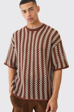 Oversized Open Stitch Stripe T-shirt | BoohooMAN UK
