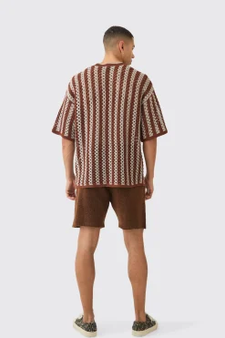 Oversized Open Stitch Stripe T-shirt | BoohooMAN UK