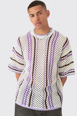 Oversized Open Stitch Stripe T-shirt | BoohooMAN UK