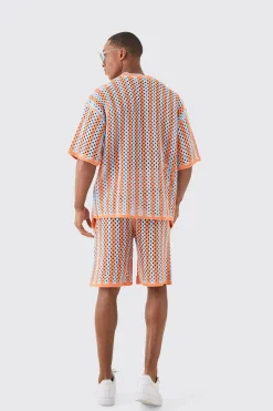 Oversized Open Stitch Stripe Knitted T-shirt | BoohooMAN UK