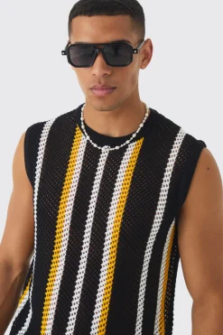 Oversized Open Stitch Stripe Knitted Tank & Trouser Set | BoohooMAN UK