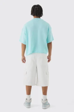 Oversized Open Stitch Tonal Varsity Knitted T-shirt | BoohooMAN UK