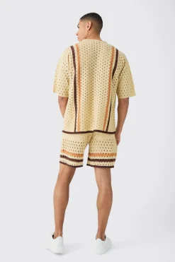 Oversized Open Stitch T-shirt Short Knitted Set | BoohooMAN UK