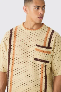 Oversized Open Stitch T-shirt Short Knitted Set | BoohooMAN UK