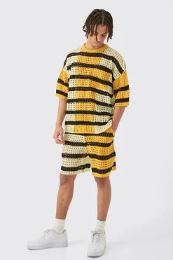 Oversized Open Stitch T-shirt Short Knitted Set | BoohooMAN UK
