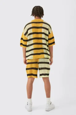 Oversized Open Stitch T-shirt Short Knitted Set | BoohooMAN UK