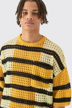 Oversized Open Stitch T-shirt Short Knitted Set | BoohooMAN UK