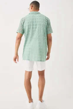 Oversized Open Weave Lace Shirt | BoohooMAN UK