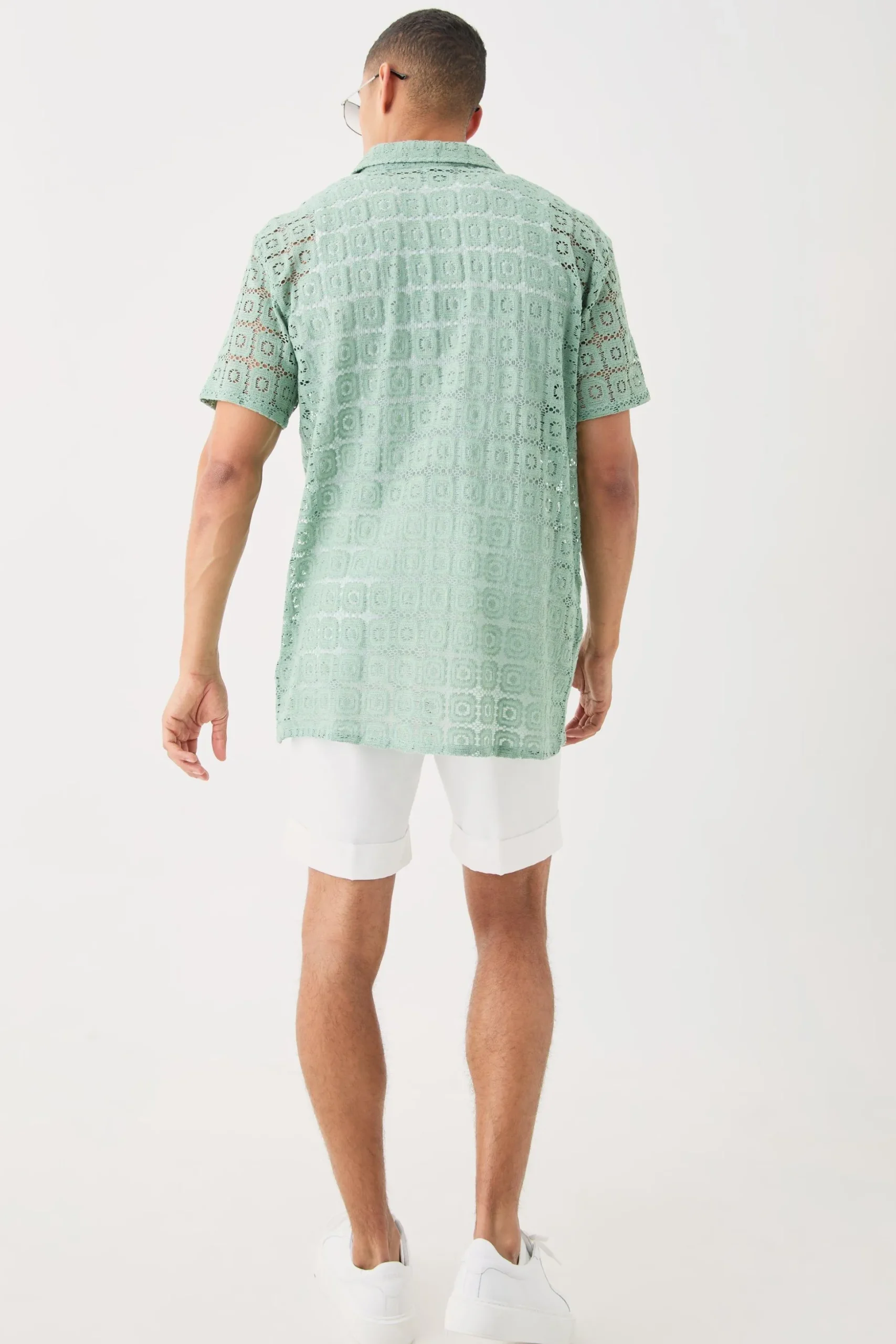 Oversized Open Weave Lace Shirt | BoohooMAN UK