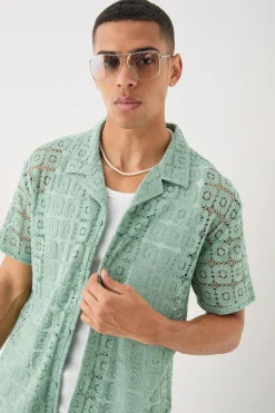 Oversized Open Weave Lace Shirt | BoohooMAN UK