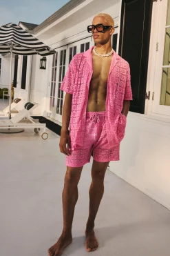 Oversized Open Weave Lace Shirt & Short Set | BoohooMAN UK