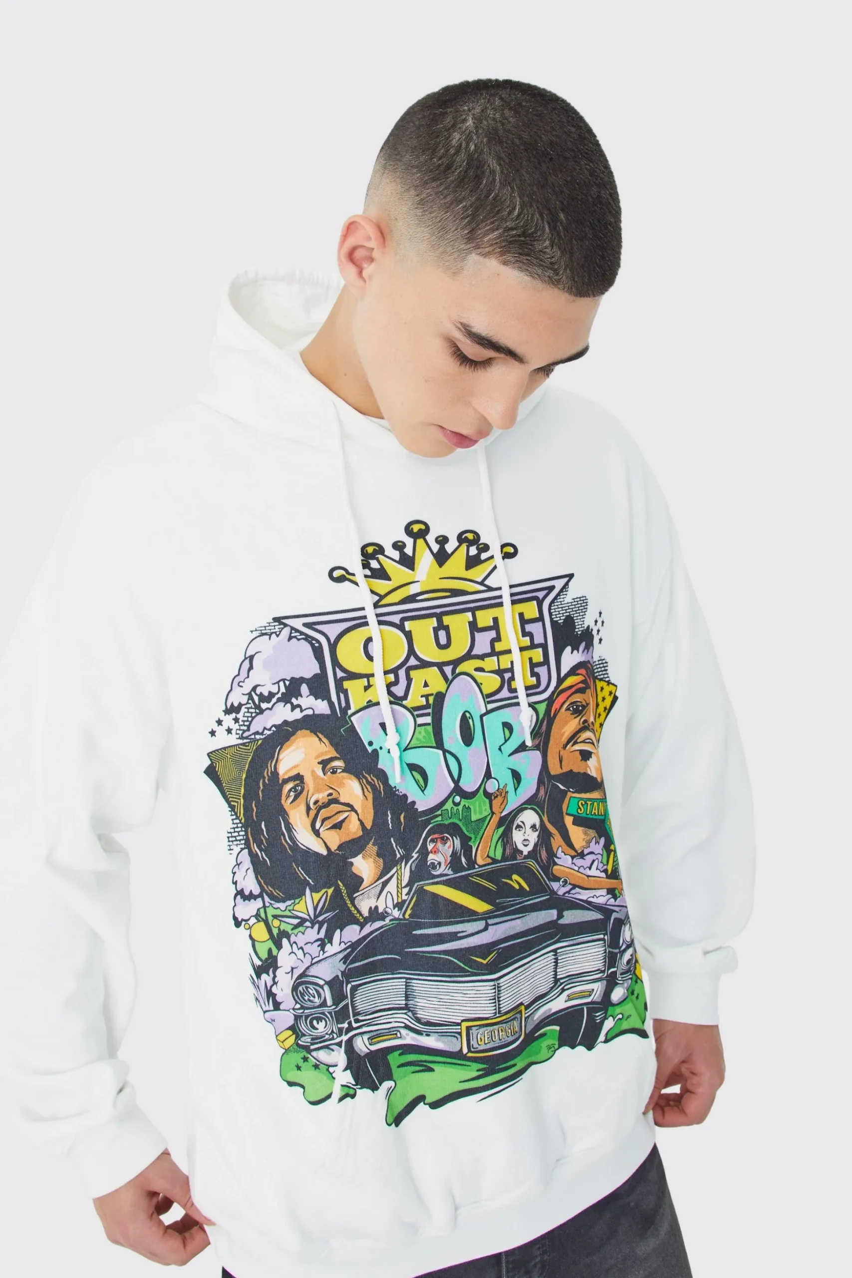 Oversized Outcast Grafitti License Hoodie | BoohooMAN UK